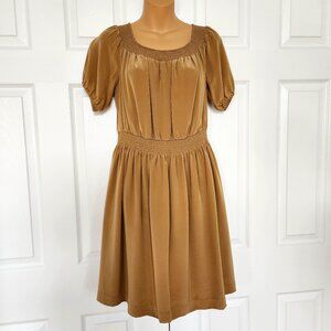 CLUB MONACO SILK PUFF SLEEVES CAMEL GOLD COLOR SUMMER DRESS SIZE 4